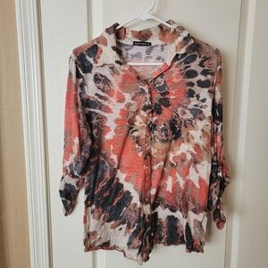 David Cline Tribal Multi-Color Tie Dye Snap Front Top
